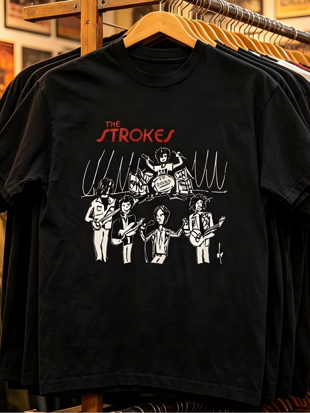 Women’s black T-shirt, trokes black band tee Black printed t-shirt